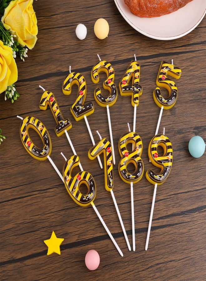 Fukaisu شموع عيد ميلاد على شكل رقم 2، زينة كعكة مخططة باللونين الأصفر والأسود، زينة حفلات ذات طابع بناء، احتفالاً بالتخرج أو الذكرى السنوية (رقم 2) - Image 3